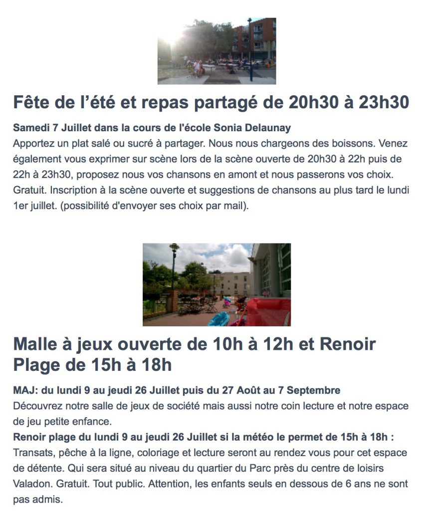Activités estivales de la Maison de Quartier Renoir à Guyancourt